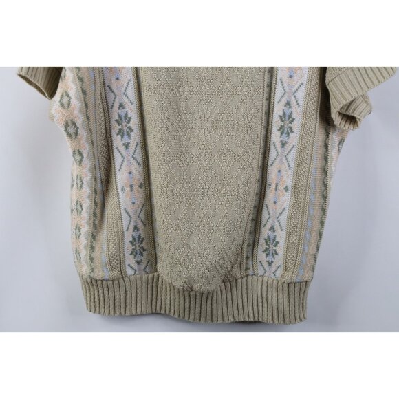 Vintage 90s Streetwear Womens Large Flower Fair Isle Knit Short Sleeve Sweater - Picture 3 of 10
